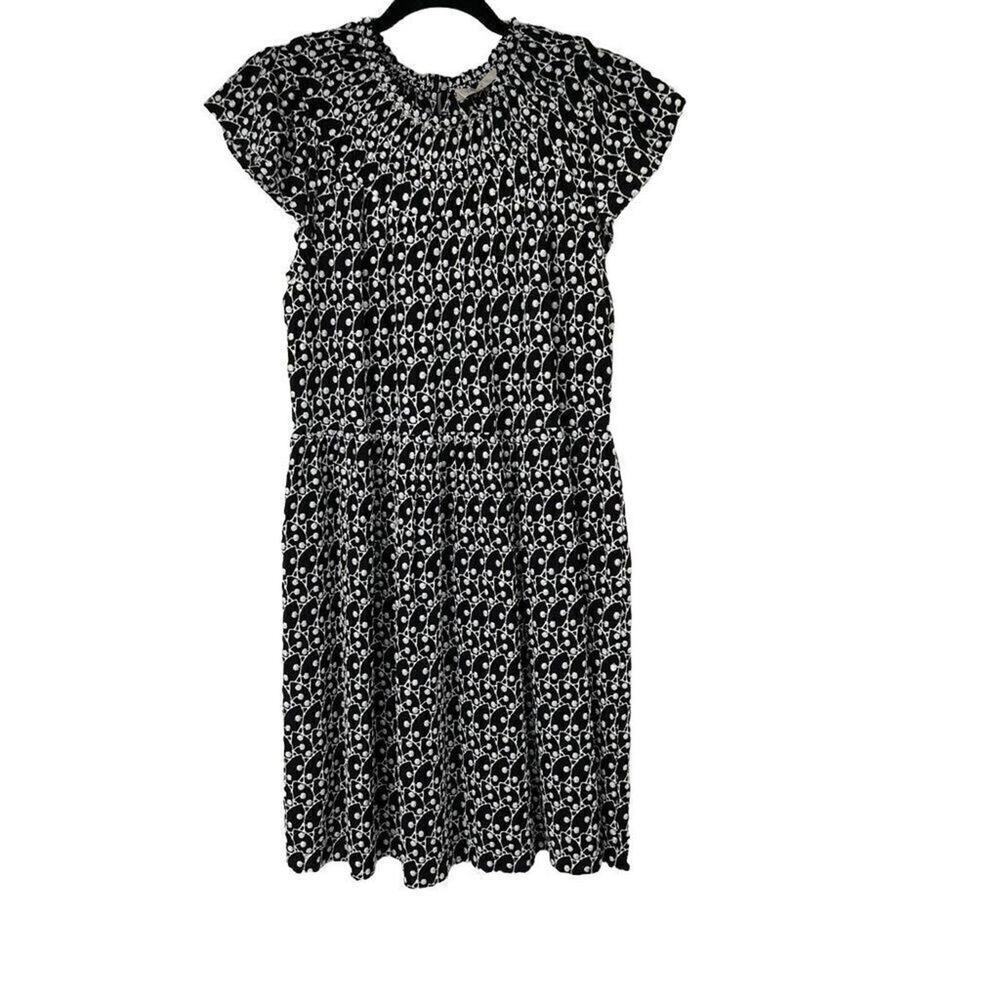 J. Crew Black & White Embroidered Eyelet Flutter Sleeve Dress